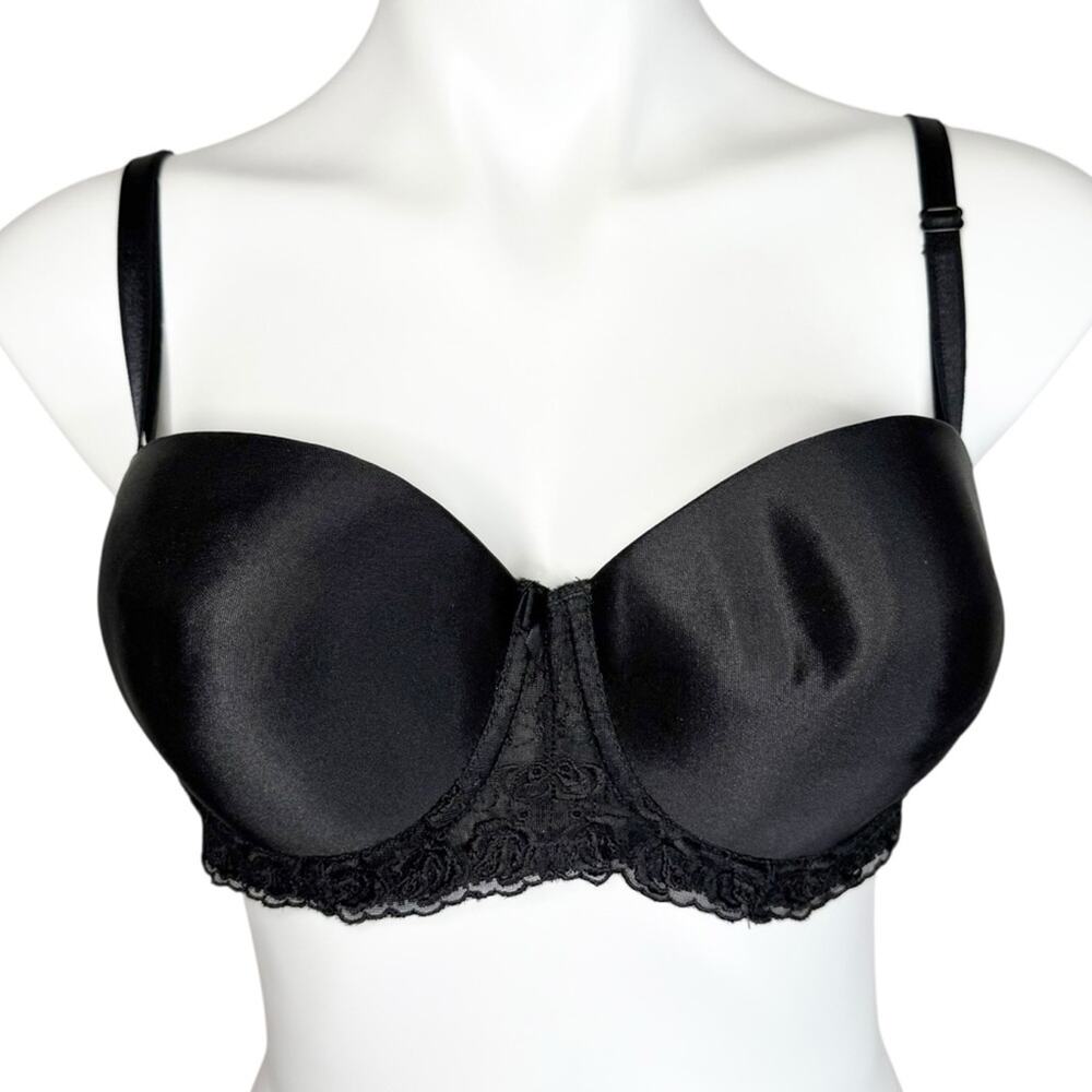 Avon Intimates Black Lace Underwire Bra 38C Lightly Padded Satin Balconette